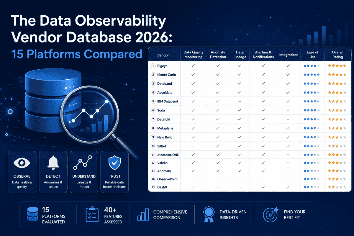 The Data Observability Vendor Database 2026: 15 Platforms Compared